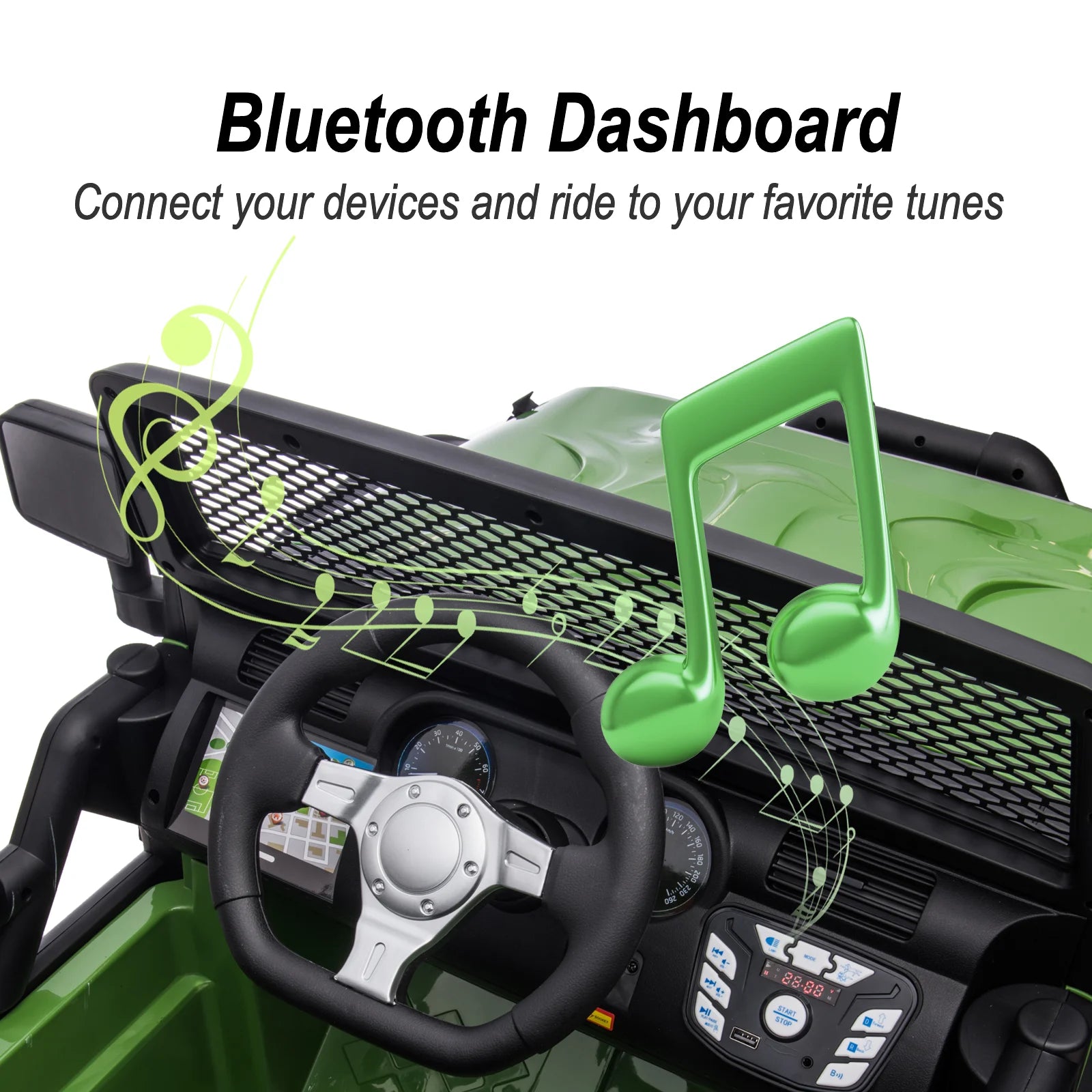 12V 4WD Ride on Toy, 2-Seater Kids Ride-On Truck Electric Car with Remote, Bluetooth - Army Green