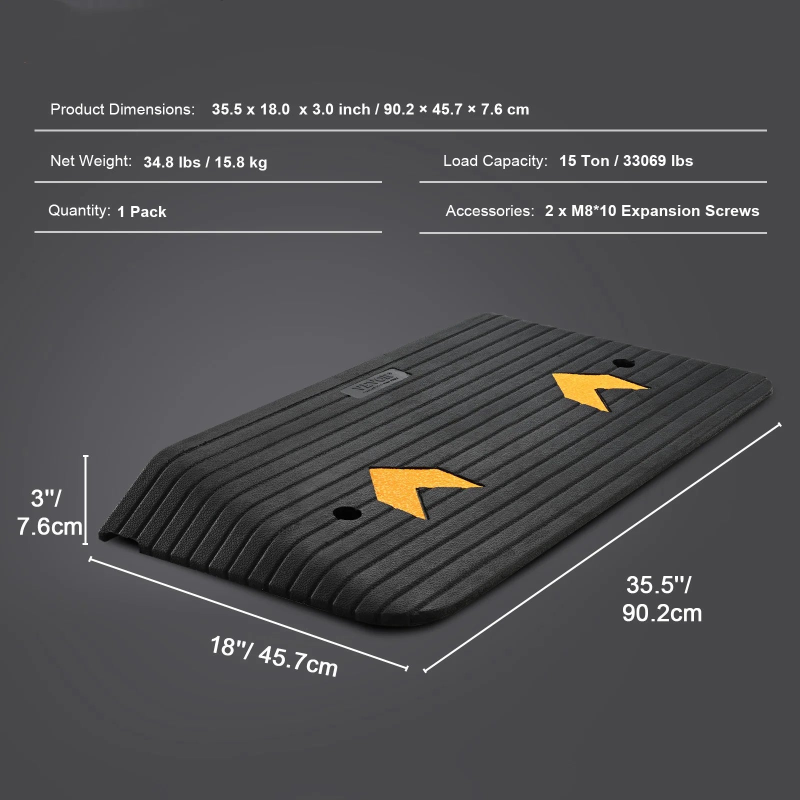Rubber Threshold Ramp Door Ramp 3" Rise 33069 Lbs Load Rubber Curb Ramp