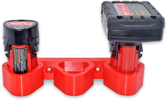 Splashncolor Milwaukee M12 Battery Holder | Wall Mount 3-Slot Rack | Battery Pack Storage Mount | Compatible with Milwaukee M12 | Safe and Secure Option Protect Your Batteries (Red)