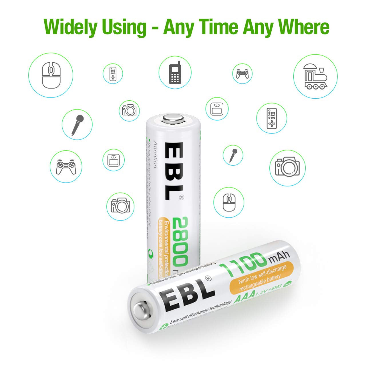 AA Rechargeable Batteries 2800Mah 4 Pack and AAA Rechargeable Batteries 1100Mah 4 Pack, 1.2V Ni-Mh AA AAA Batteries Combo