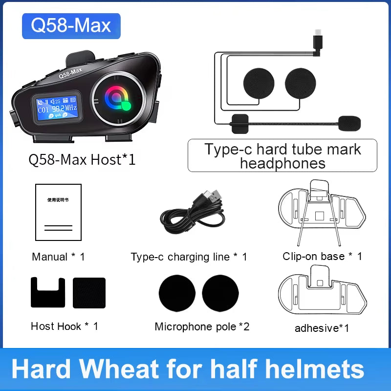 1/2Pcs Motorcycle Helmet Intercom for 2 Riders 500M Interphone Motorbike Communicator Music Share with Flashlight Headphone