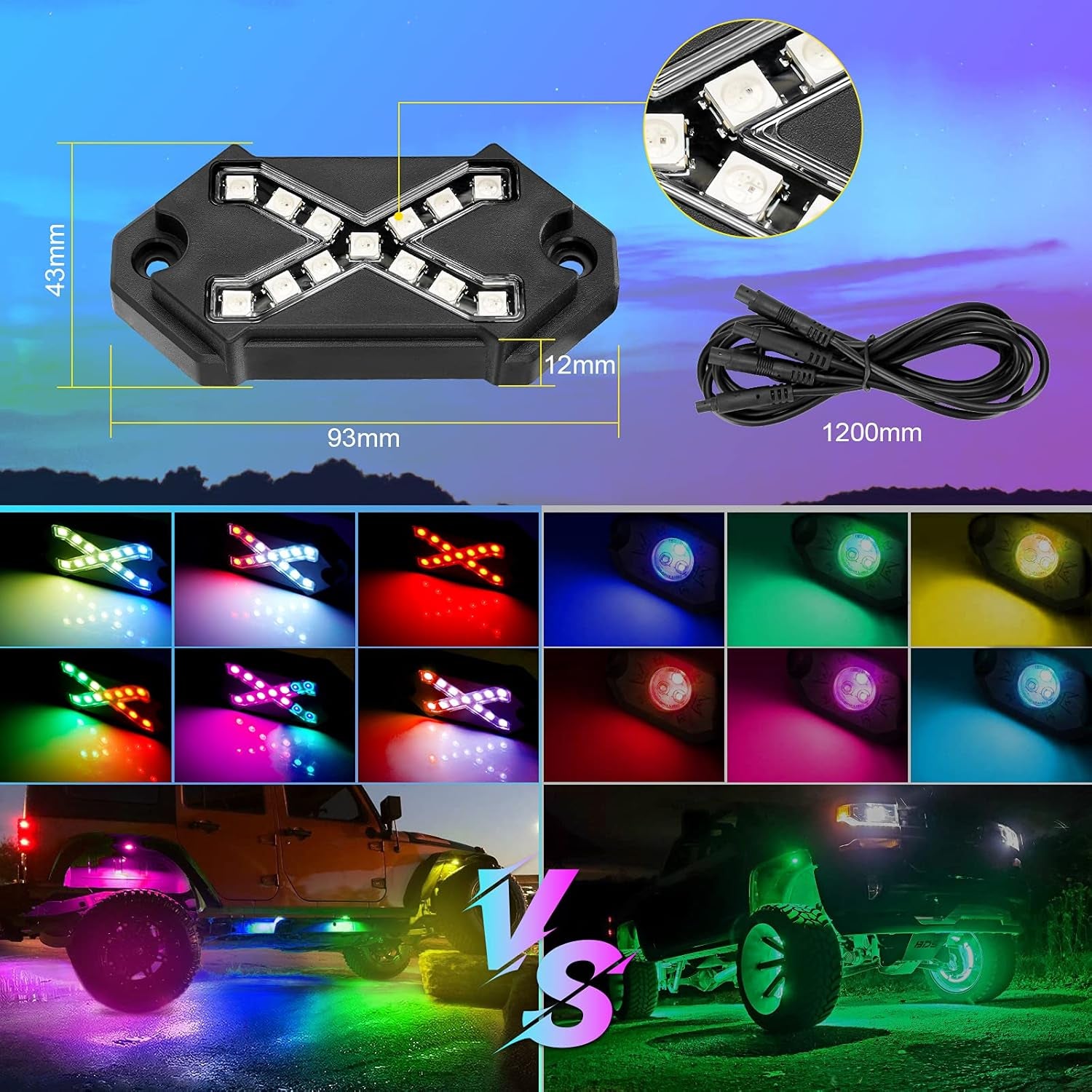 8 Pods LED Rock Lights RGBIC, Upgraded 104 Leds Multicolor Neon Underglow Waterproof Music Lighting Kit for Jeep off Road Truck Car ATV SUV