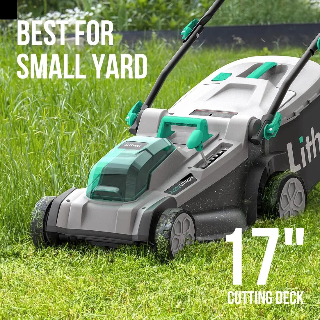 2*20V 17" Cordless Lawn Mower with Brushless Motor + 2*4.0Ah Battery & Charger