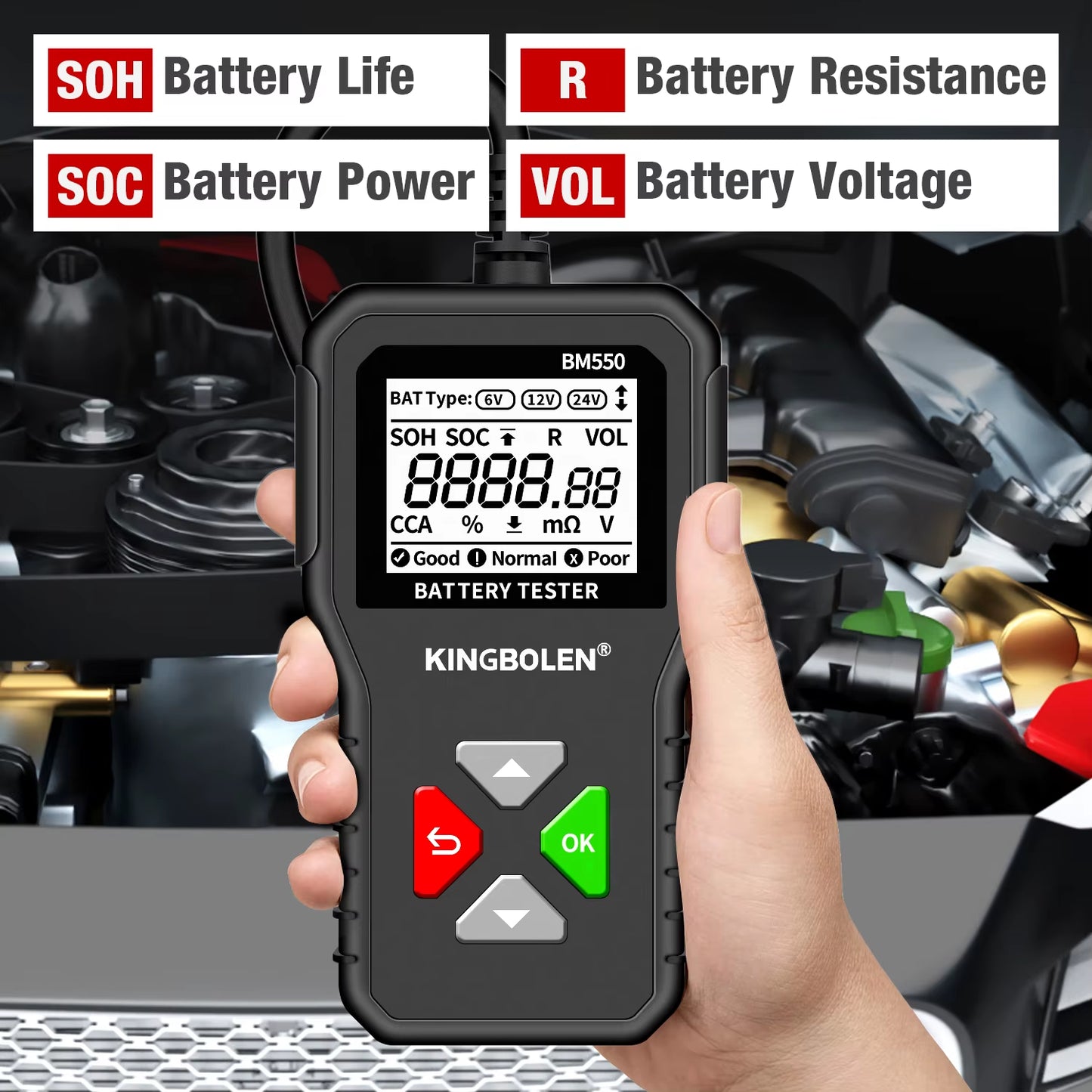 BM550, BM550 plus Car Battery Tester 6V 12V 24V Battery System Detect Auto Battery Analyzer Car Battery Tool SOC SOH