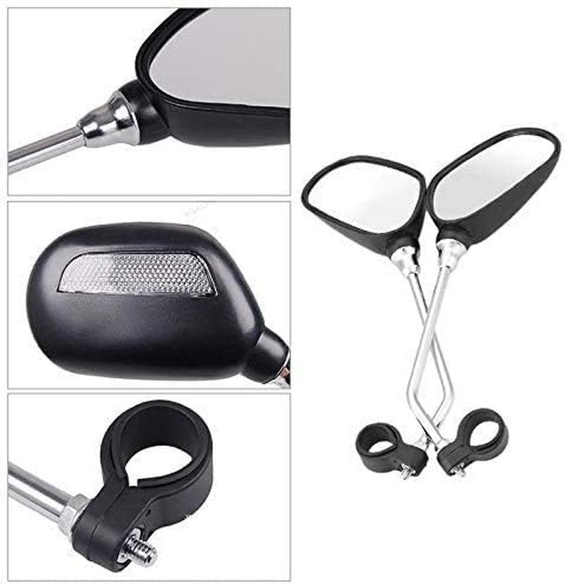 Bike Handlebar Rearview Mirror 2 Pack - Rotatable and Adjustable Wide Angle HD Safe Glass Rear View Shockproof Side Flat Mirror Universal for Bike Bicycle E-Bike (BM046)