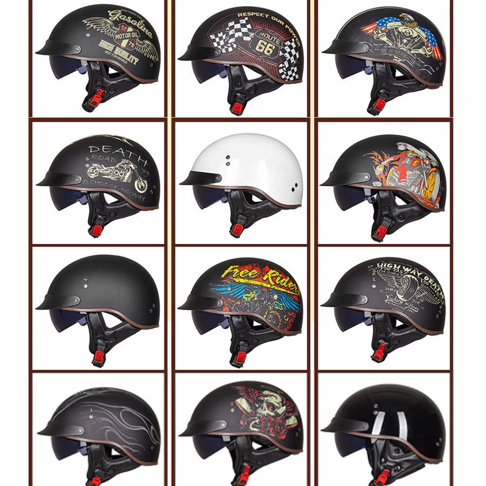 Motorcycle Helmet Casco Moto Half Helmet German Classic Moto Helmet DOT Certification Capacete De Moto with HD Visors Retro
