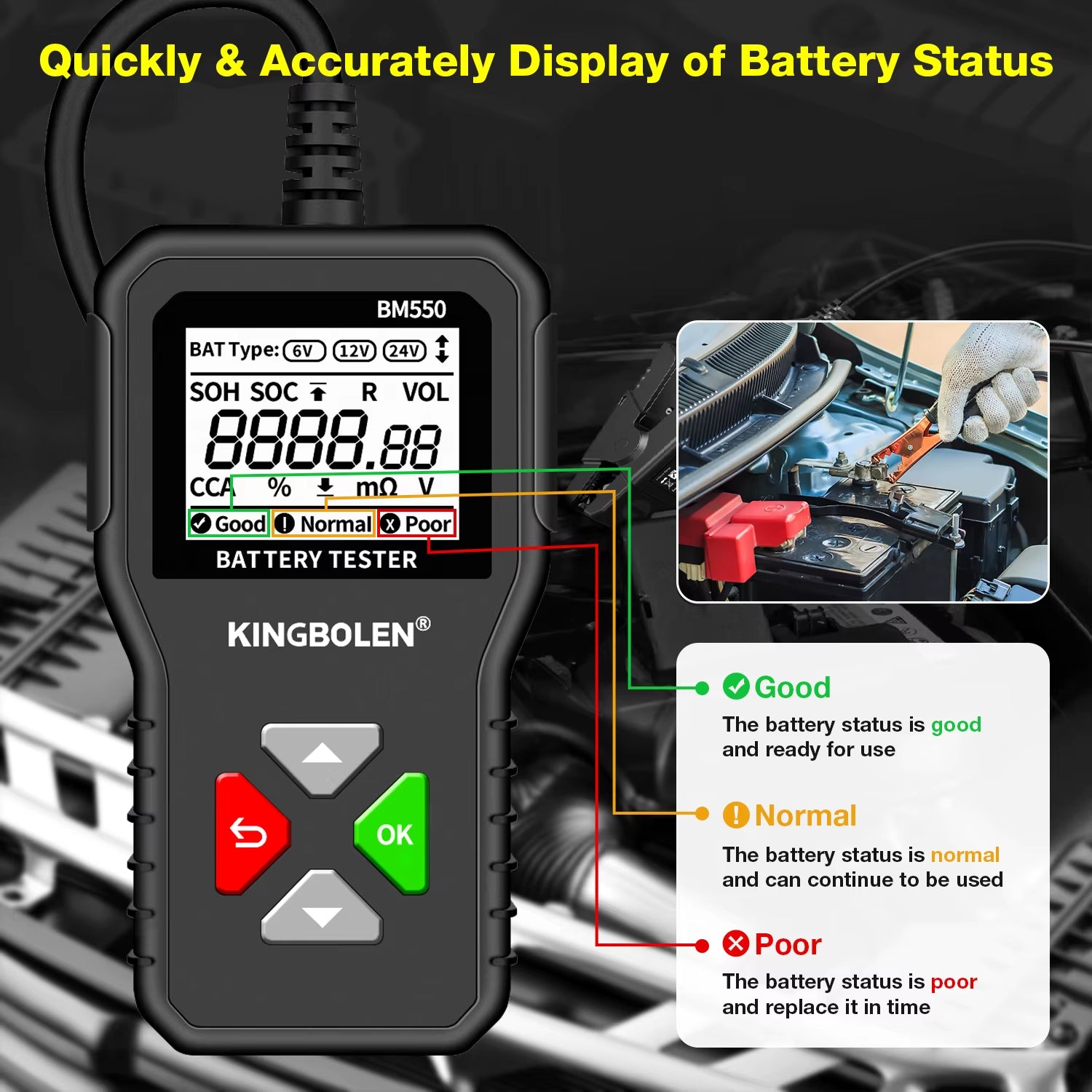 BM550, BM550 plus Car Battery Tester 6V 12V 24V Battery System Detect Auto Battery Analyzer Car Battery Tool SOC SOH