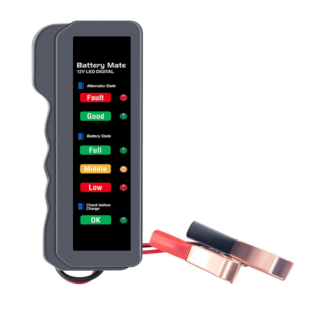 12V Battery Tester Digital Alternator Tester 6 LED for Lights Detect Display Car Tool Auto Battery Tester for Car Motorcycle